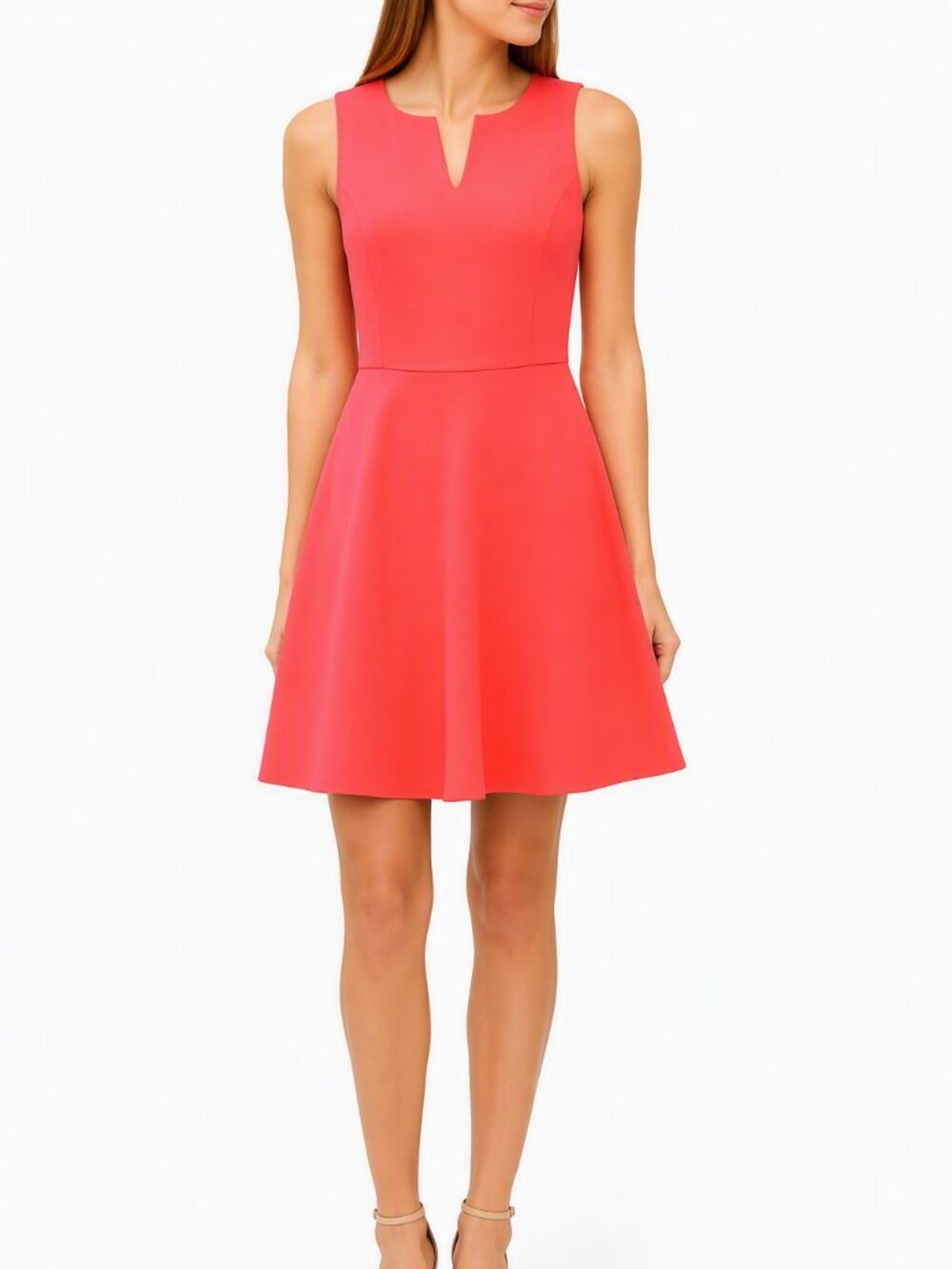 Gianni Bini Bright Coral Fit&Flare Dress–Sz L/Sleek Zip Back, Bold Summer